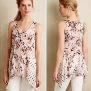 Vanessa Virginia Anthropologie Garden Pop Floral Polka Dot Sheer Pink Tank Sz XS